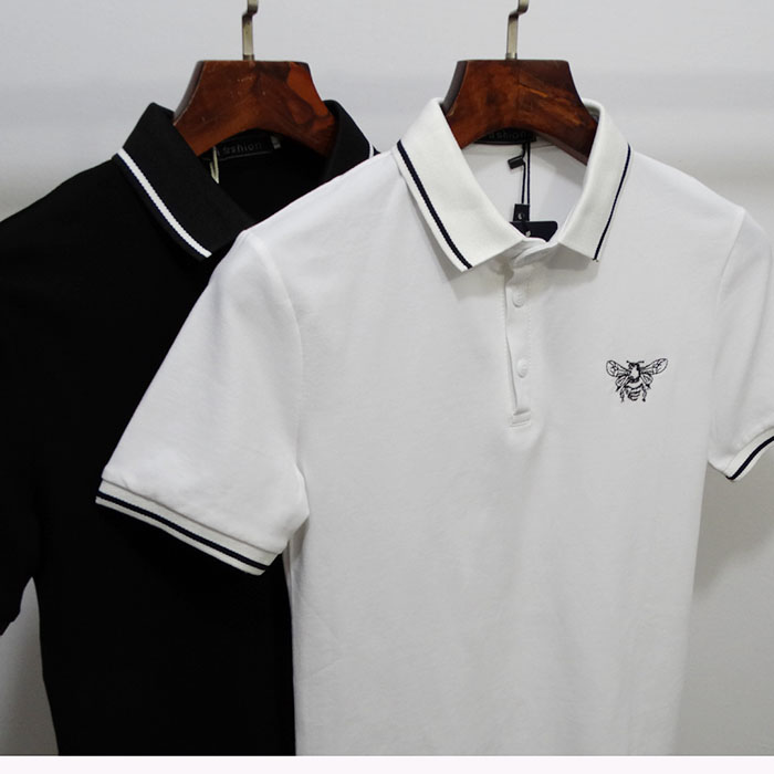Little bee Thêu 2018 new men mùa hè ngắn tay áo thun ve áo từ bi POLO áo sơ mi nam mỏng áo khoác polo