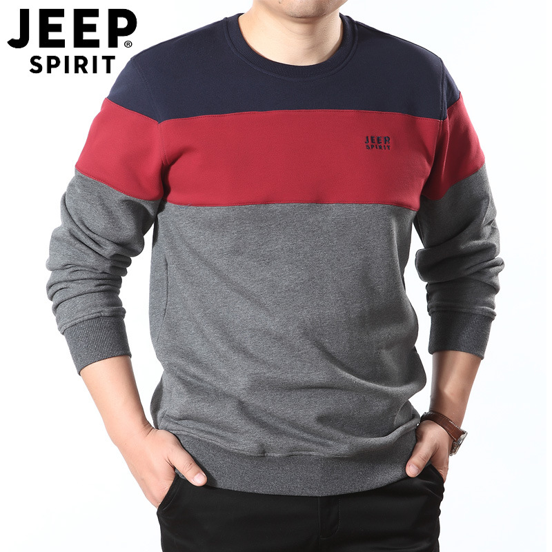 JEEP men's thick T-shirt long-sleeved T-shirt spring and autumn cotton round neck loose sweater men's long-sleeved middle-aged fashion trend