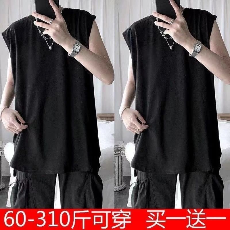 Plus Size Vest Summer Trendy Sleeveless Solid Color Undershirt Hong Kong Style Loose Fit Men's Crew Neck Plus Size Vest Summer Trendy Sleeveless Solid Color Undershirt Hong Kong Style Loose Fit Men's Crew Neck