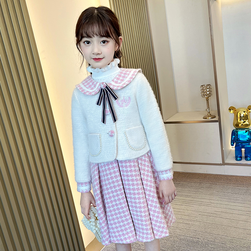 Children's clothing 2023 new winter dress girl with dress winter clip cotton for two sets of children trendy foreign air suit-Taobao