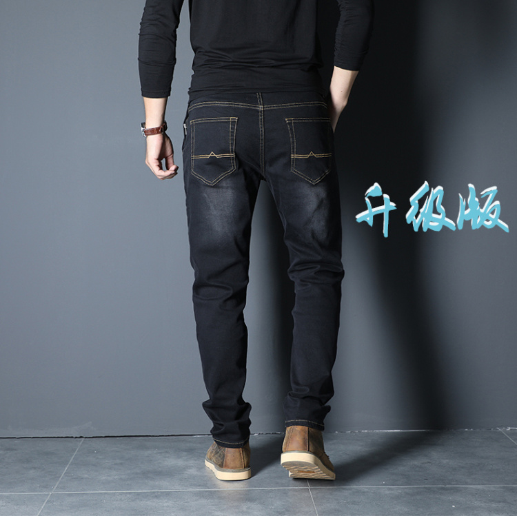 Mùa thu quần jean đen co giãn cộng với phân bón để tăng kích thước lớn chất béo chất béo quần cộng với quần nhung quần áo nam mùa hè