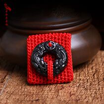 This years jewelry natural obsidian leather belt buckle peach wood red rope belt Jade flat buckle waist hanging men