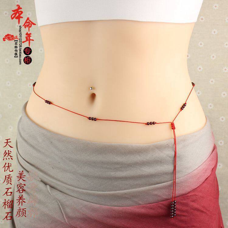 Original natural quality pomegranate stone red waist chain hand woven red waist rope slim down belt Ben-year-old daughter