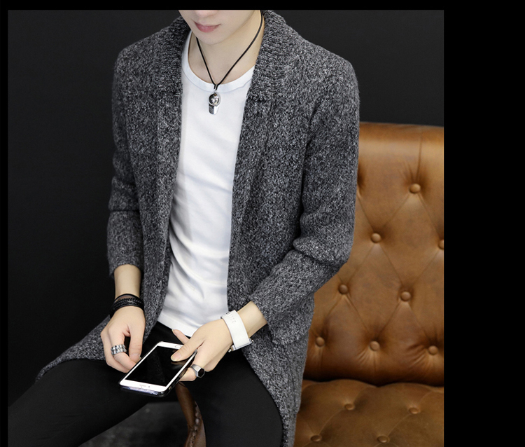 Áo len nam cardigan trong phần dài phiên bản dày của Hàn Quốc tự mặc áo len ấm áp áo ấm áo gió áo choàng dòng quần áo thủy triều áo khoác len cardigan nam