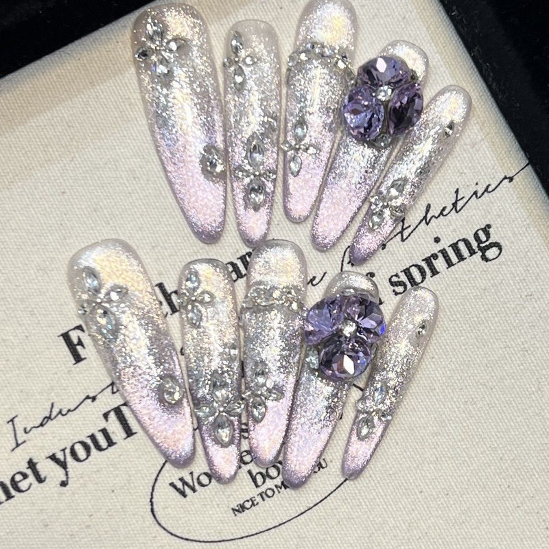 Purely Handmade French Accessible Luxury Pure Desire Wearable Classy Flash Whitening Patch Elegant Cat Eye Removable Purple Manicure Purely Handmade French Accessible Luxury Pure Desire Wearable Classy Flash Whitening Patch Elegant Cat Eye Removable Purple Manicure