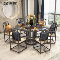New Chinese Solid Wood Table Round Table Modern Minima 6 people 8 people Home Dining Table Villa With Turntable Dining Table And Chairs Combination