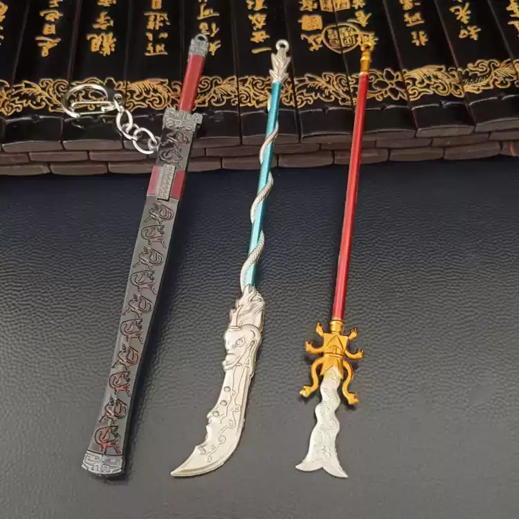 三国演义刘备张飞关羽桃园三结义古代兵器锌合金工艺品摆件珍藏