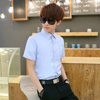 Светло -голубая короткая рубашка