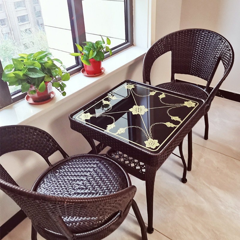 Balcony Fujii Chair Table And Chairs Three Sets Casual Tea Table Square Round Living Room Outdoor Net Red small family home imitation rattan table and chairs-Taobao