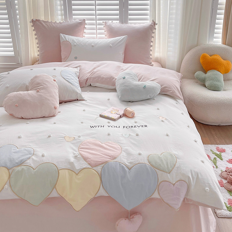 Caring Pendant | Princess Wind Han style wool ball pure cotton washed cotton four pieces of all-cotton adolescent girl's heart bed supplies