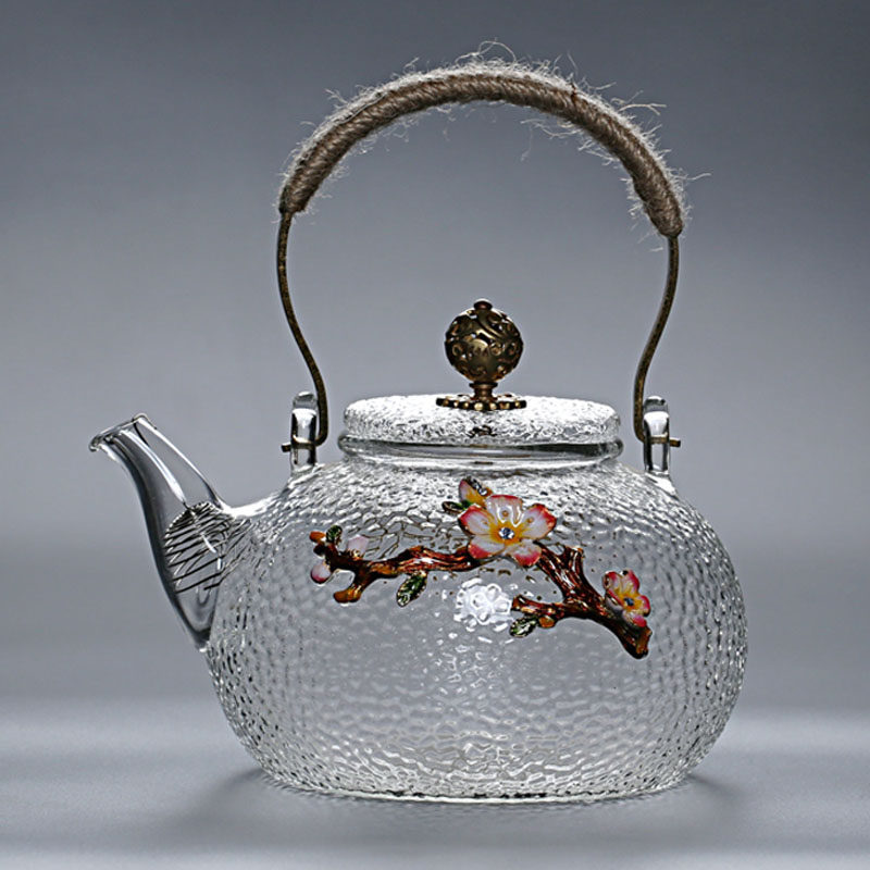 Japan-style High Temperature Resistant Glass Jug Hammer Grain Cook Teapot Black Crystal Stove Special Burning Kettle Copper made of glass Ti-beam teapot