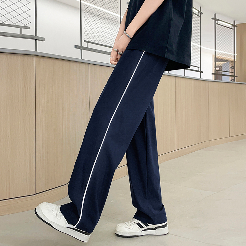 School Uniform Pants, Navy Blue, Two Stripes, Summer Thin Ice Silk Quick-Drying, Straight-Leg Pants for High School, Middle School, Elementary School Students and Children