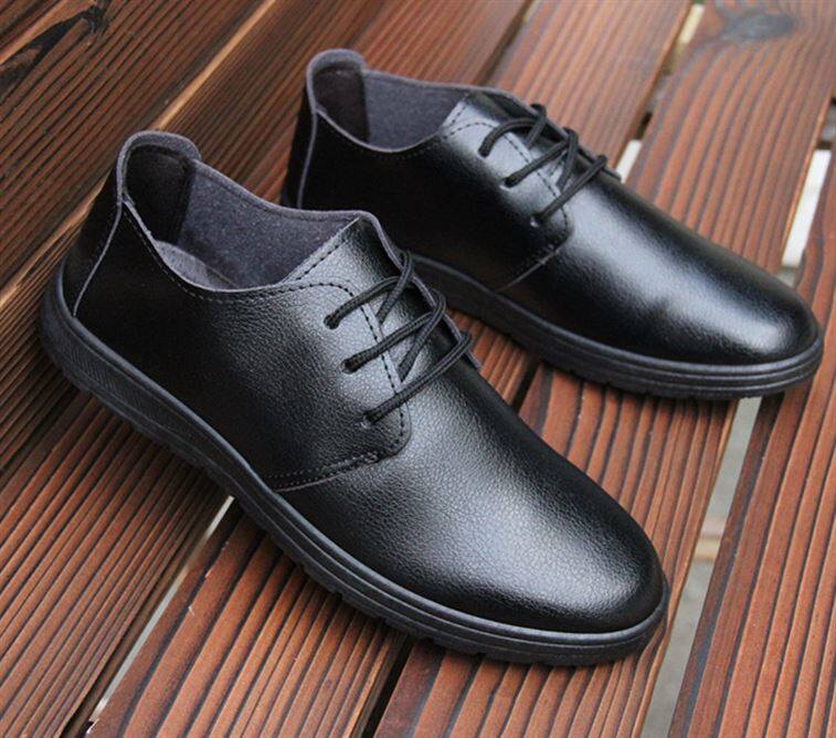 耐磨透气全黑色皮鞋工作鞋厨房厨师男士休闲防滑防水鞋爸爸劳保鞋