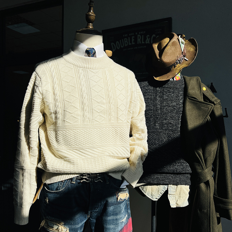Half Turtleneck Cable Knit Alain Sweater Heavy Wool Knitwear
