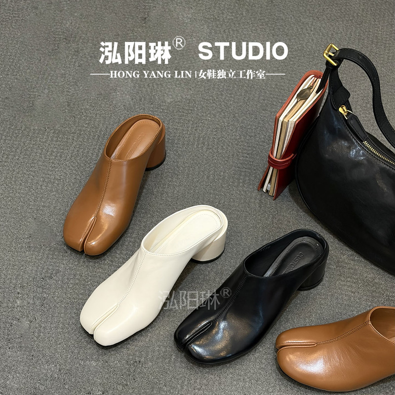 Hongyanglin ~ Split-Toe Chunky Heel Mules for Women, Summer 2026 New Style, Open-Toe Slip-On Half-High Heels for Outdoor Wear Hongyanglin ~ Split-Toe Chunky Heel Mules for Women, Summer 2026 New Style, Open-Toe Slip-On Half-High Heels for Outdoor Wear
