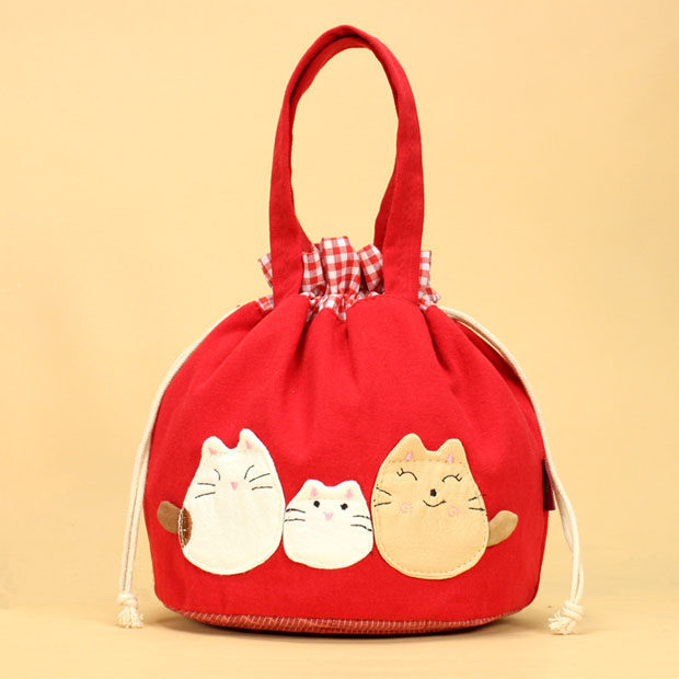 Japan-ROK Women's Hand Lunchbox With Bunches Pocket Lunchbox Bag Cashier Bag Containing Bag For Work Group Hand Drawing Rope Bag