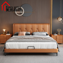 Italian-style light luxury leather bed modern minimalist storage soft bag bed 1 8 meters master bedroom edge wedding bed double bed