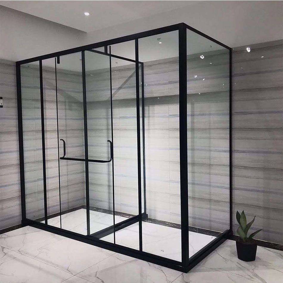 Shower room T-shape Stainless Steel Black Makeup Room Separator Glass Door moving door style Tempered Steel Bath OVERALL CUSTOM MADE