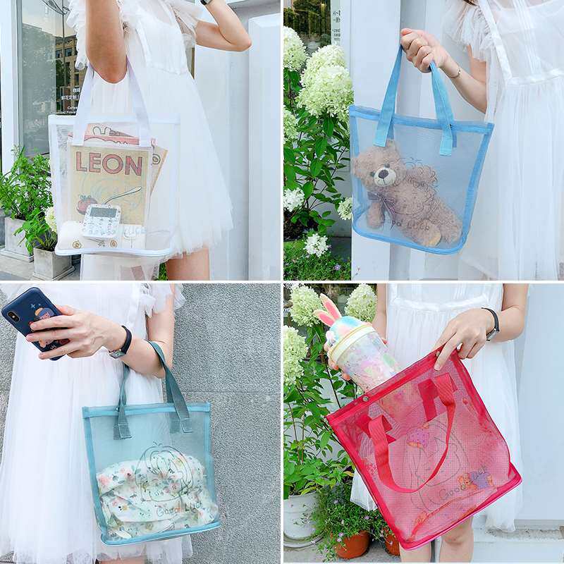 ins trendy handbag girl hand-carrying mesh wash bag wild cosmetic bag bag net red transparent shoulder bag