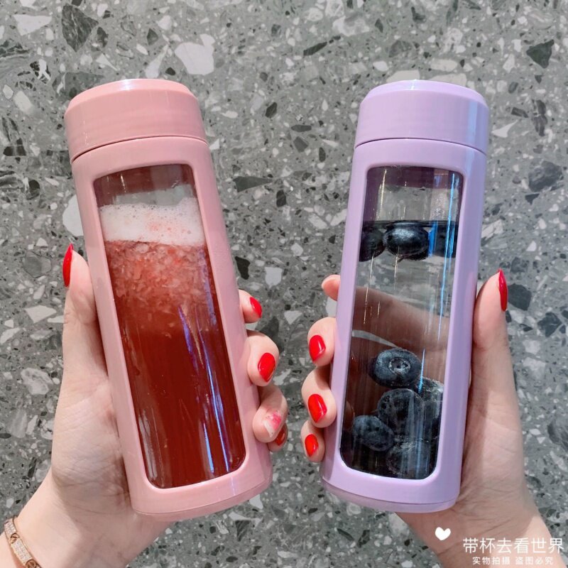 Double glazed water glass female lins girl's heart cute mesh red with hand mug Insured home girltea cup