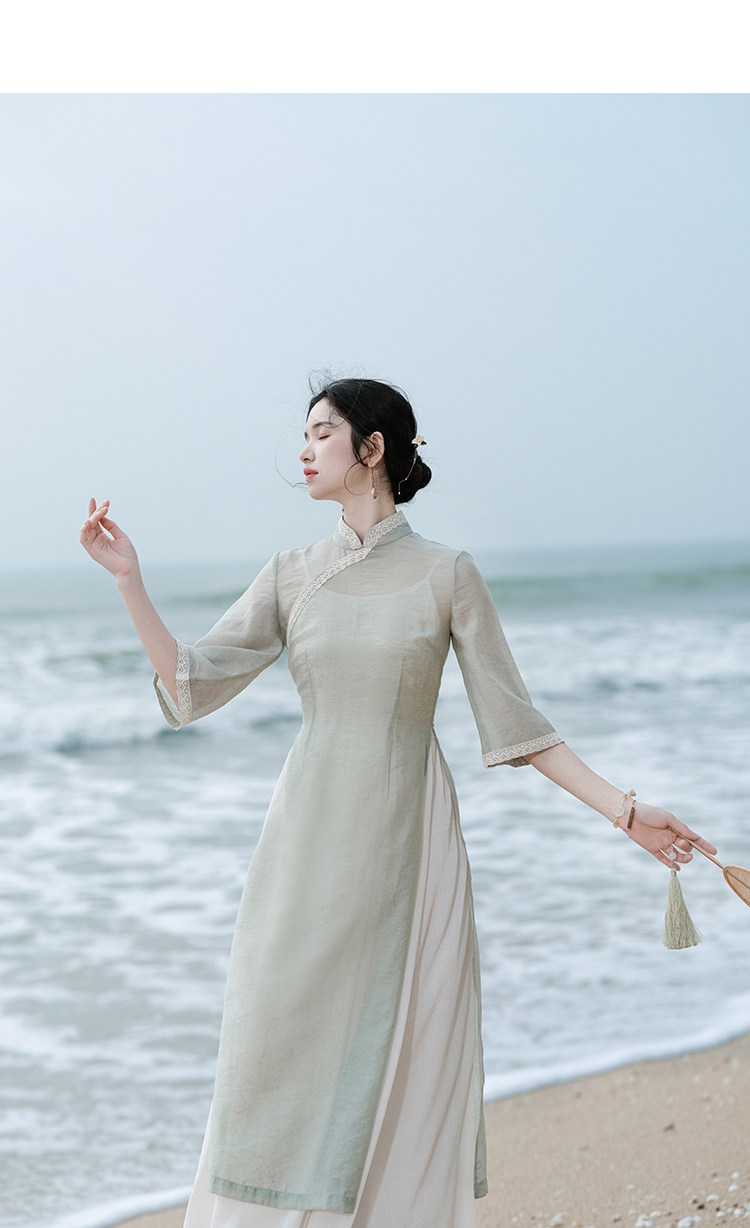 12%OFF】声声慢 改良アオザイチャイナドレス 中華民国風ワンピース 茶