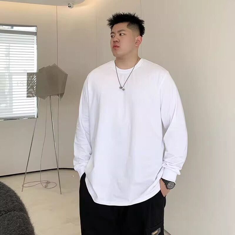 Spring and Autumn White Long-Sleeve Base T-Shirt for Men, Loose Fit, Round Neck, Pullover, Inner Layer, Sweatshirt Spring and Autumn White Long-Sleeve Base T-Shirt for Men, Loose Fit, Round Neck, Pullover, Inner Layer, Sweatshirt