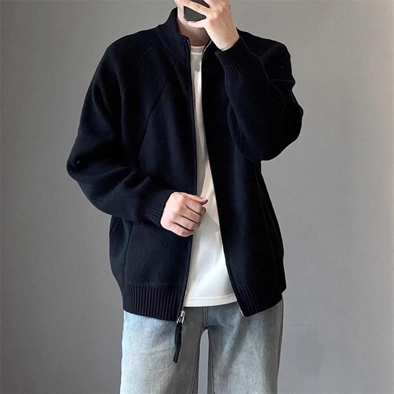 Cleanfit Black Knitted Cardigan Jacket Men's Autumn and Winter High-End Lazy Style Large Size Stand-Up Collar Zipper Sweater Cleanfit Black Knitted Cardigan Jacket Men's Autumn and Winter High-End Lazy Style Large Size Stand-Up Collar Zipper Sweater