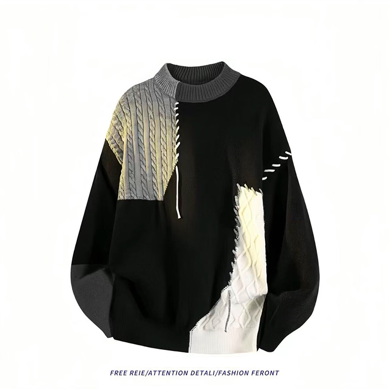 American Retro Round-Neck Loose Knitted Knitwear for Men in Autumn and Winter, High-End, Large Size, Fashionable, Handsome, Color-Blocked Pullover Knitwear American Retro Round-Neck Loose Knitted Knitwear for Men in Autumn and Winter, High-End, Large Size, Fashionable, Handsome, Color-Blocked Pullover Knitwear