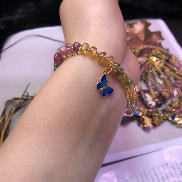 Vòng chân đính cườm tourmaline tự nhiên có thể được sử dụng như một vòng đeo tay sử dụng ngẫu nhiên 2,5m * 4,5mm giao hàng ngẫu nhiên - Vòng chân lắc chân bạch kim