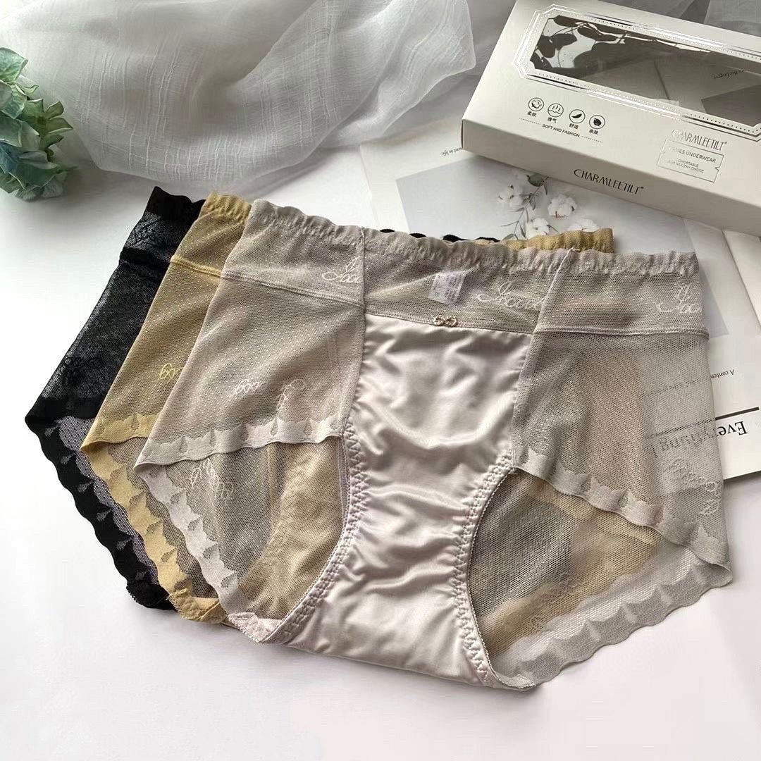 Meiliqiao boutique 3 boxed thin elegant lace breathable mid-high waist women's cotton crotch small boxer underwear