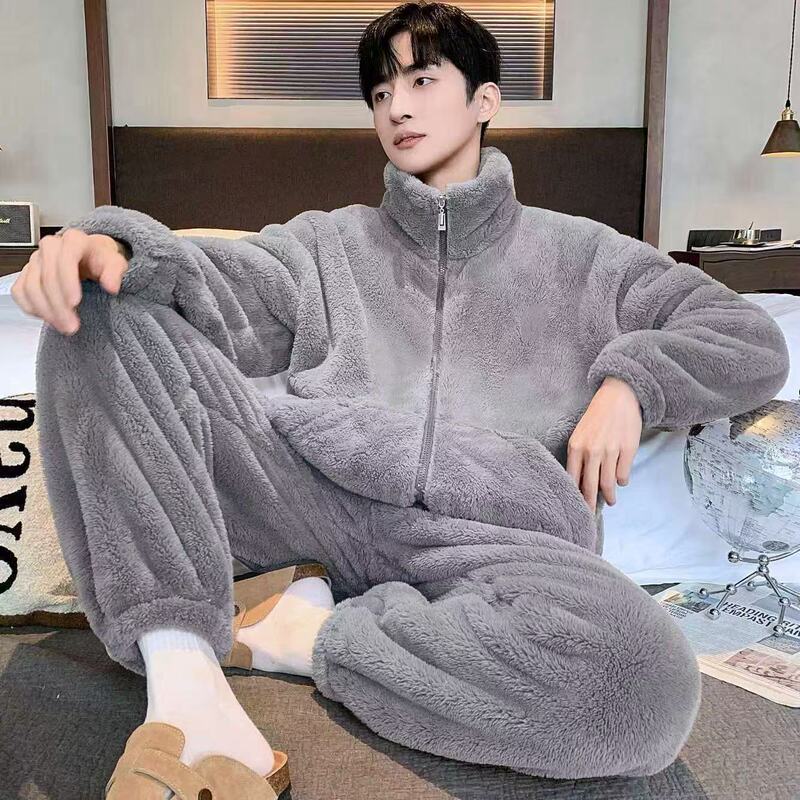 Coral Velvet Pajamas for Men, Autumn and Winter Styles, Can Be Worn Outside, Home Wear, Stand-Up Collar, Zipper, Fleece-Lined, Thickened, Large Size, Warm Pajamas Coral Velvet Pajamas for Men, Autumn and Winter Styles, Can Be Worn Outside, Home Wear, Stand-Up Collar, Zipper, Fleece-Lined, Thickened, Large Size, Warm Pajamas