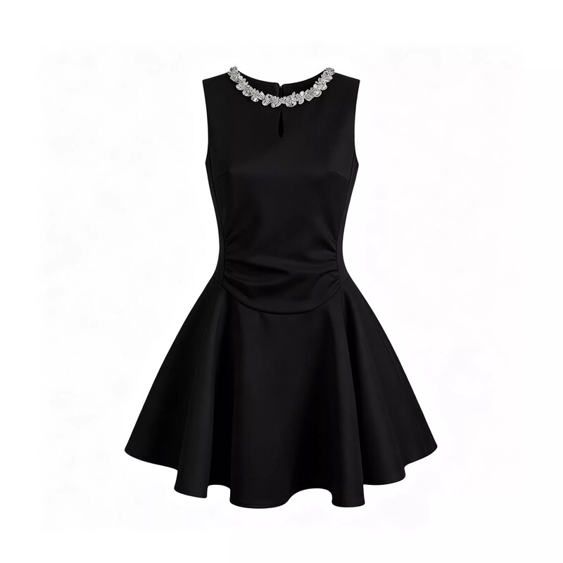Elegant Princess-Style Dress with Hand-Sewn Sequin Collar, Summer Ruched Waist, Elegant and High-End Sleeveless Tank Dress Elegant Princess-Style Dress with Hand-Sewn Sequin Collar, Summer Ruched Waist, Elegant and High-End Sleeveless Tank Dress