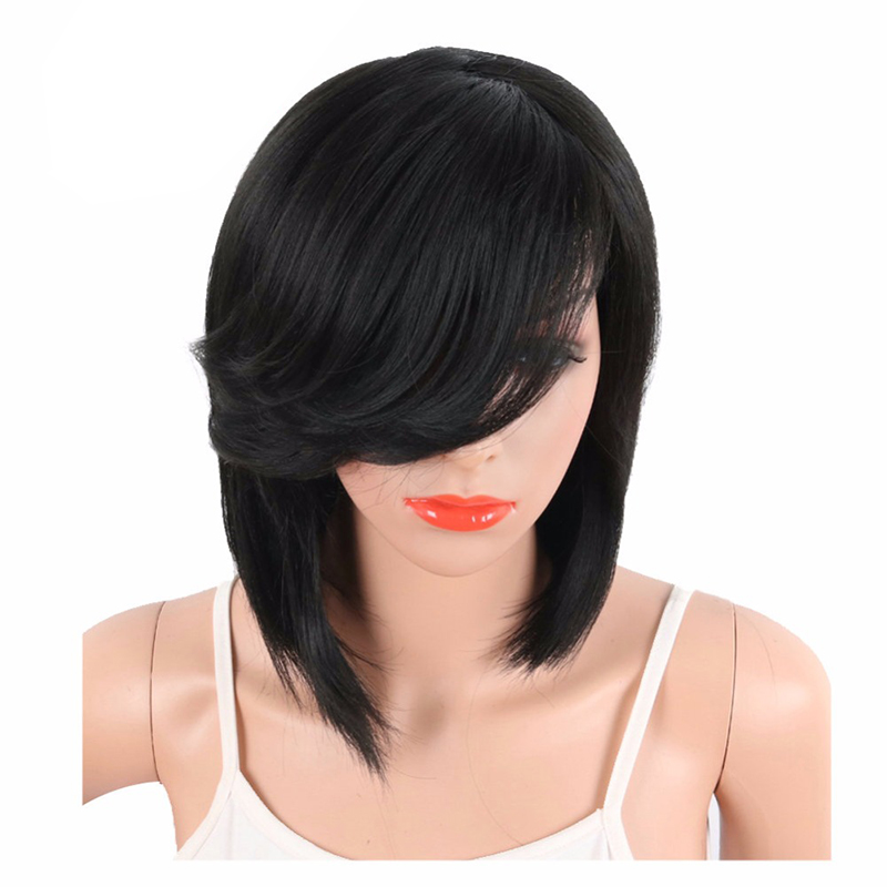 Short Straight Synthetic Side Parting Bob Wigs With Bangs