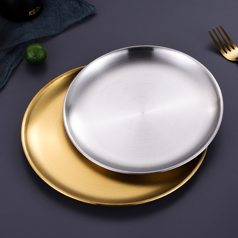 Korean-style 304 stainless steel barbecue plate dipping sauce plate dessert cake fruit plate commercial restaurant countertop tableware