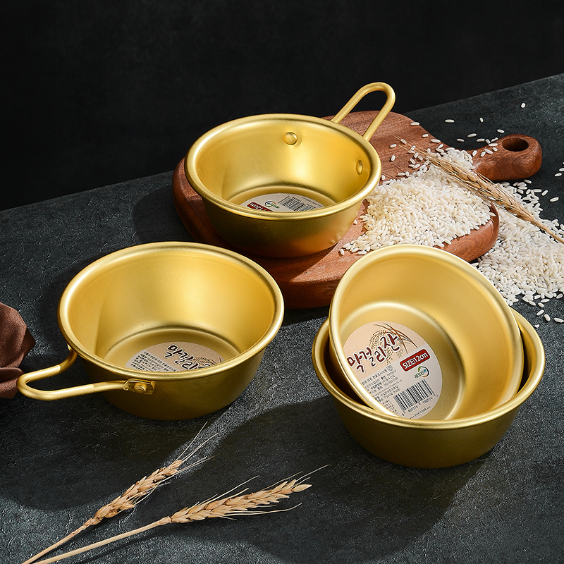 Korean rice wine bowl Korean Japanese restaurant small yellow bowl hot and cold sake bowl with handle golden yellow aluminum bowl Korean drama