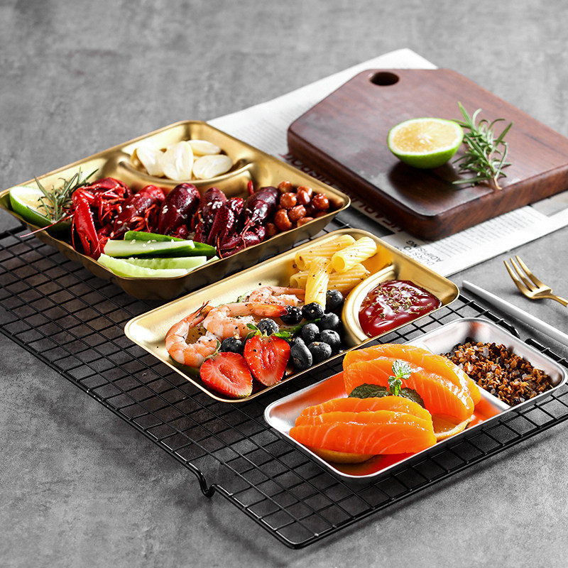 304 stainless steel golden clear bar dining room snack plate with compartmental fried french fries fried chicken plate for bar ktv