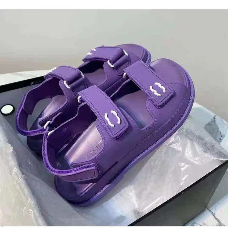 Violet2021 summer new pattern C family Little fragrance Velcro Fish mouth Sandals Internet celebrity Totems lattice Flat bottom Jelly color Women's Shoes