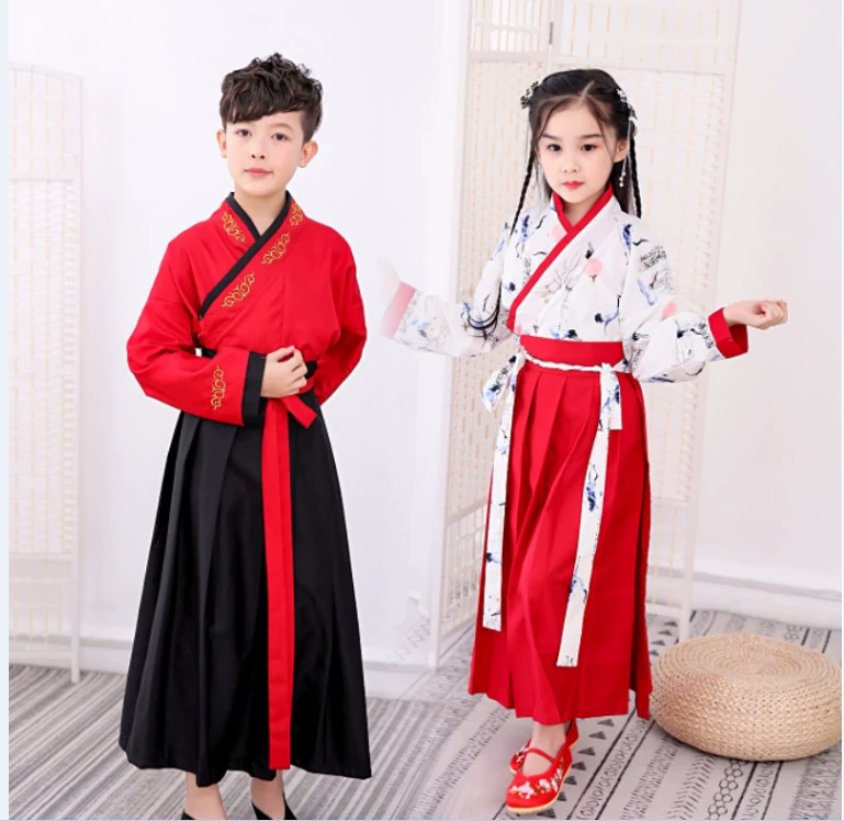 Ưu đãi đặc biệt Hanfu dành cho trẻ em, trang phục cổ đại, bé trai và bé gái, phong cách Trung Quốc, cậu bé sách, quần áo học sinh Trung Quốc, bé trai, bộ đồ Tang, quần áo biểu diễn, mùa xuân và mùa thu - Trang phục