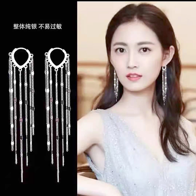 2021 New Tide Fashion Temperament s925 Pure Silver Minimalist Loving Ear Accessories Long Prints Lukewarm Wind Earrings Woman
