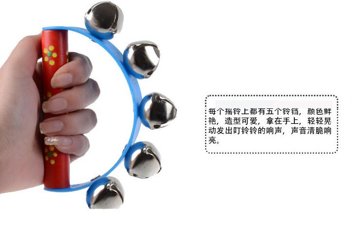 Tay cầm hình bán nguyệt bằng gỗ màu Tay trẻ em lục lạc Chuông trẻ sơ sinh 4 chuông đồ chơi bằng gỗ sơ sinh - Đồ chơi nhạc cụ cho trẻ em trống cho trẻ em