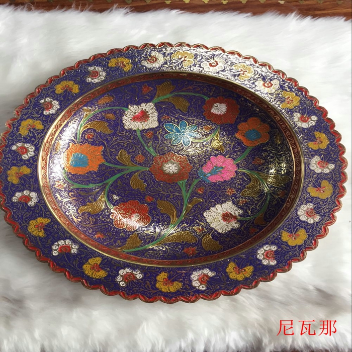 Pakistan specialty painted plate Special living room coffee table Fruit plate Fruit plate thickened brass creative hanging plate