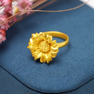 金瑞缘黄金向日葵3D硬金戒指