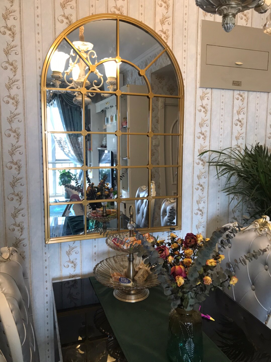 European fake window mirror iron wall decorated window curved fireplace living room decorated mirror creative restaurant wall mirror
