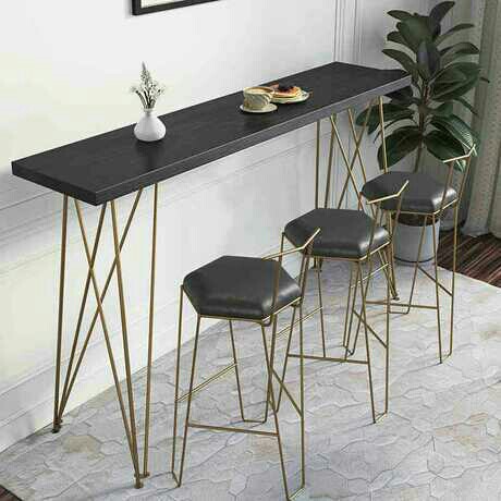 Nordic Golden Iron Bar Bar milk tea shop metal bar table solid wood creative high foot table