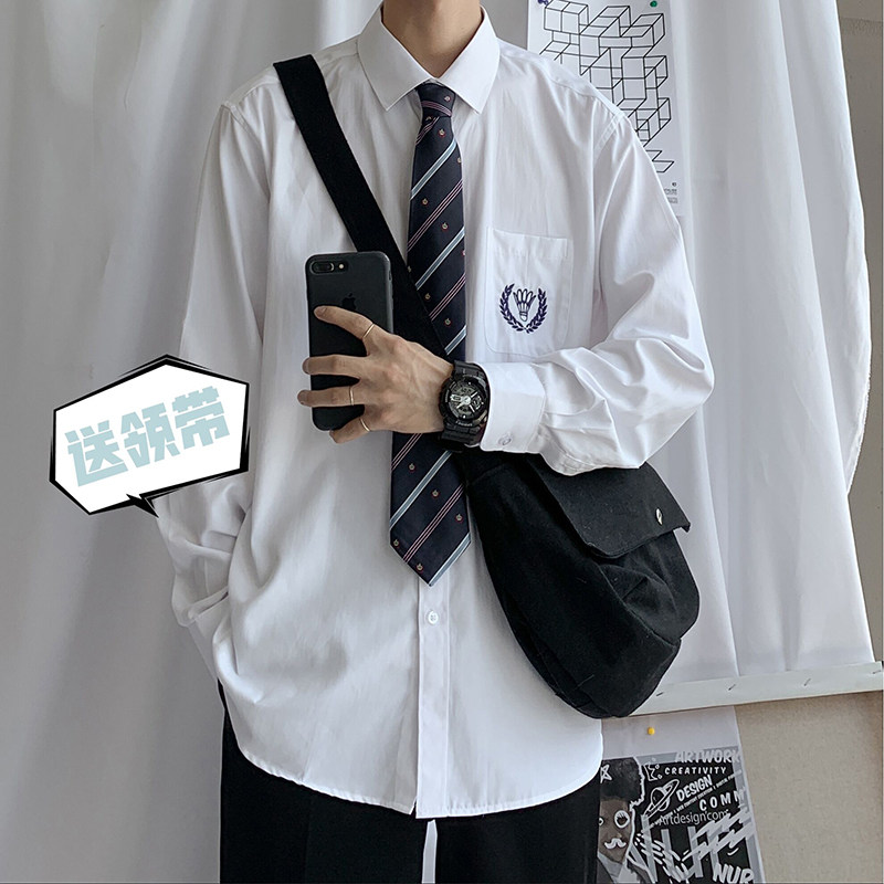 dk uniforms boys base section white shirt long sleeve original design embroidery student college wind lovers class jk-Taobao