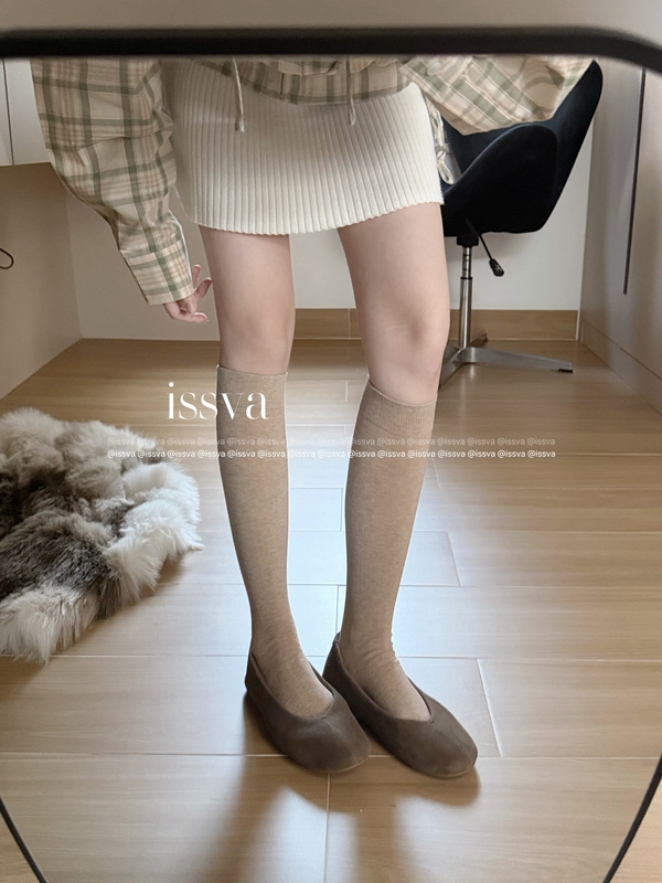 Issva【A Pair for Everyone】Visually Slimming Calf Socks, Cotton Socks, Spring and Autumn Long Tube Socks That Don'T Slip Off, Medium Gray, Korean Style