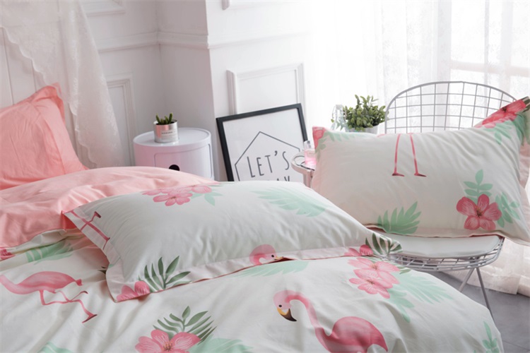 Cotton đơn giản bốn mảnh flamingo phim hoạt hình bông bộ đồ giường 1.2 m khăn trải giường quilt cover ba mảnh