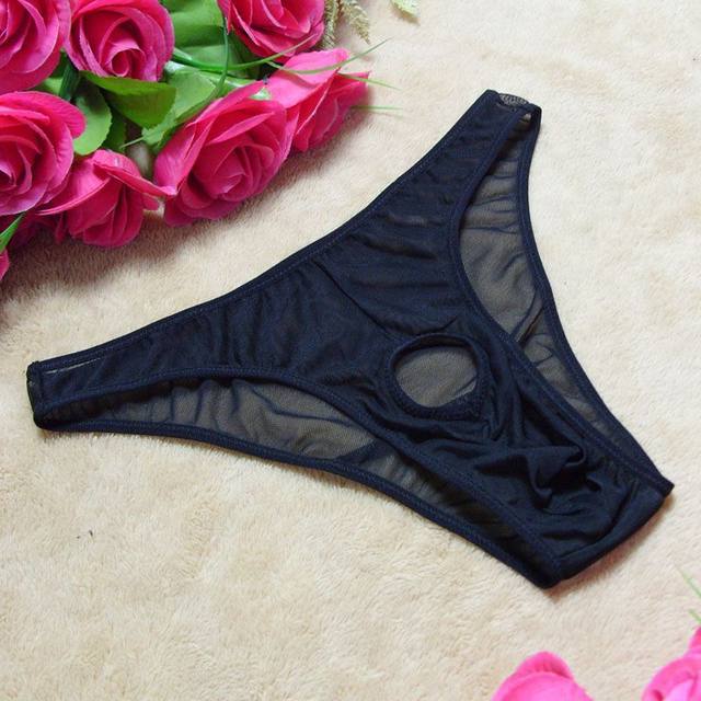 ຜູ້ຊາຍ Sexy See-through ໂປ່ງໃສ underwear ສູງ Elastic ຕາຫນ່າງ Loophole ເປີດຮູ Briefs T-Pants T-Pants