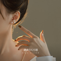 This life year Korean version S925 pure silver earline female advanced sensation light extravaganza small and delicate geometric zircons pendant raising earhole