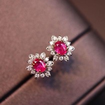 This year flower ruby plated S925 silver ear nails without burning ruby exquisite small ear nail temperament gift